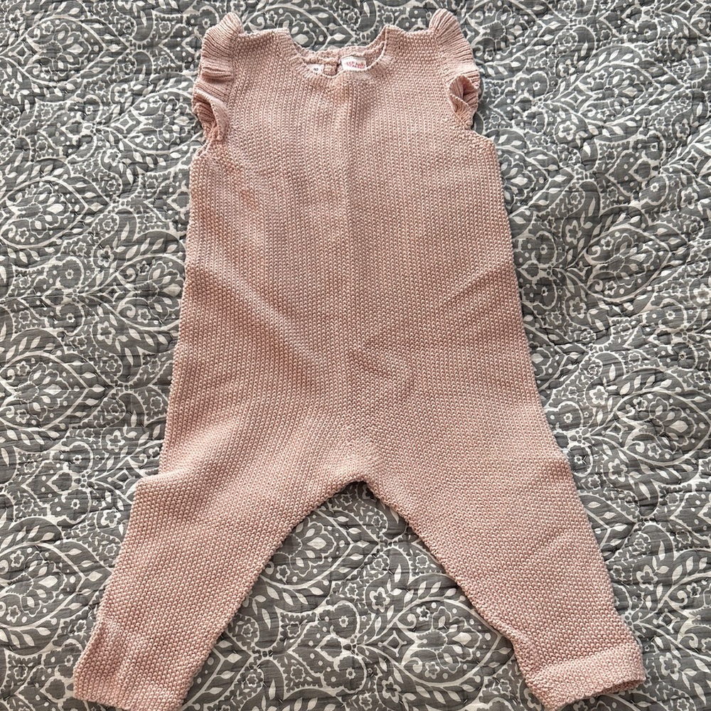 Zara Blush Knit Baby Jumpsuit, 9-12 mos